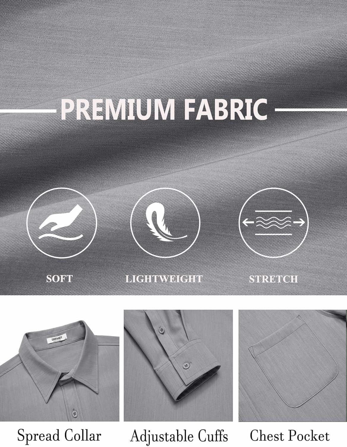 imageCOOFANDY Mens Dress Shirts Untucked Long Sleeve Button Down Denim Shirt Stretch Business Casual Shirts for MenGrey