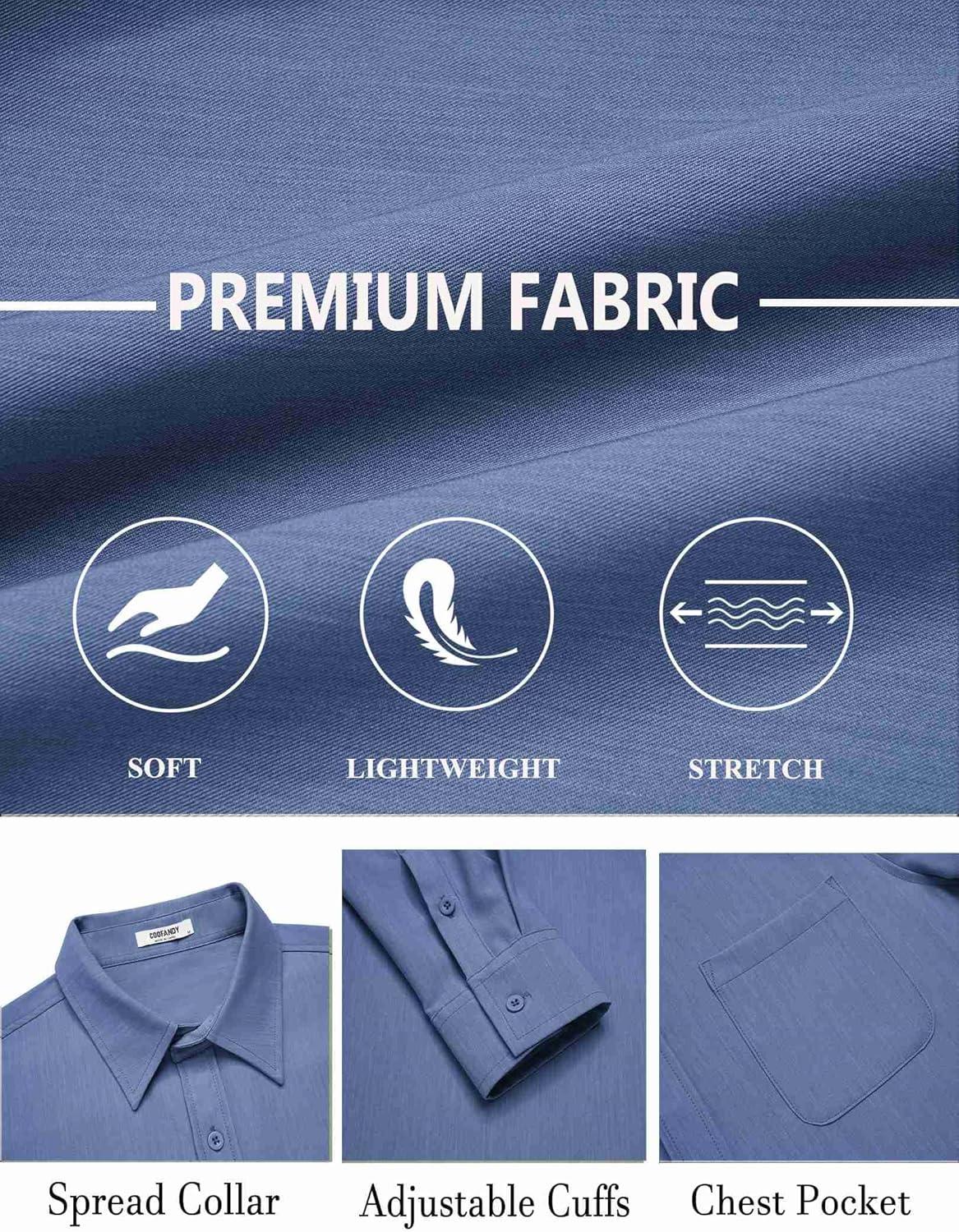 imageCOOFANDY Mens Dress Shirts Untucked Long Sleeve Button Down Denim Shirt Stretch Business Casual Shirts for MenNavy Blue