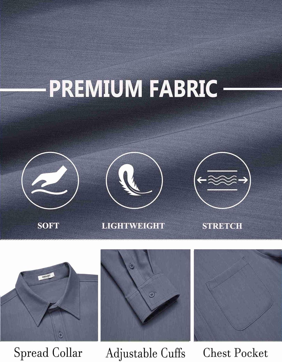 imageCOOFANDY Mens Dress Shirts Untucked Long Sleeve Button Down Denim Shirt Stretch Business Casual Shirts for MenStone Blue
