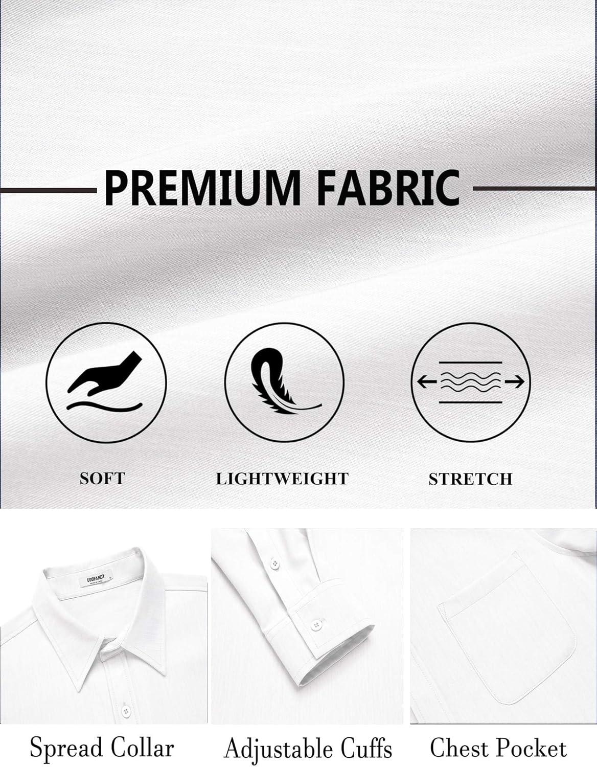 imageCOOFANDY Mens Dress Shirts Untucked Long Sleeve Button Down Denim Shirt Stretch Business Casual Shirts for MenWhite