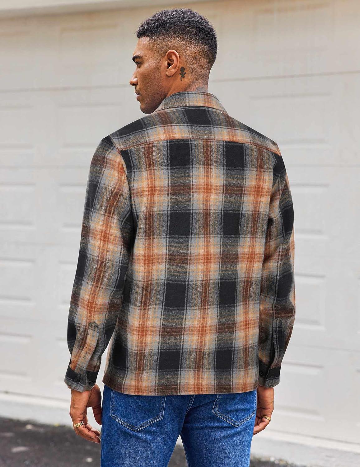 imageCOOFANDY Mens Flannel Plaid Shirts Long Sleeve Casual Button Down Shirt with PocketsBlackorange Plaid
