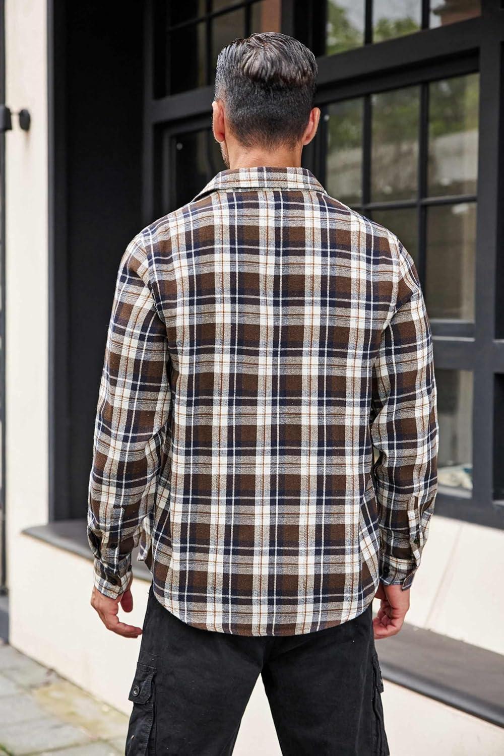 imageCOOFANDY Mens Flannel Shirts Long Sleeve Button Down Shirt with Pocket Casual Shirts Work Shirts for MenBrown Black Plaid