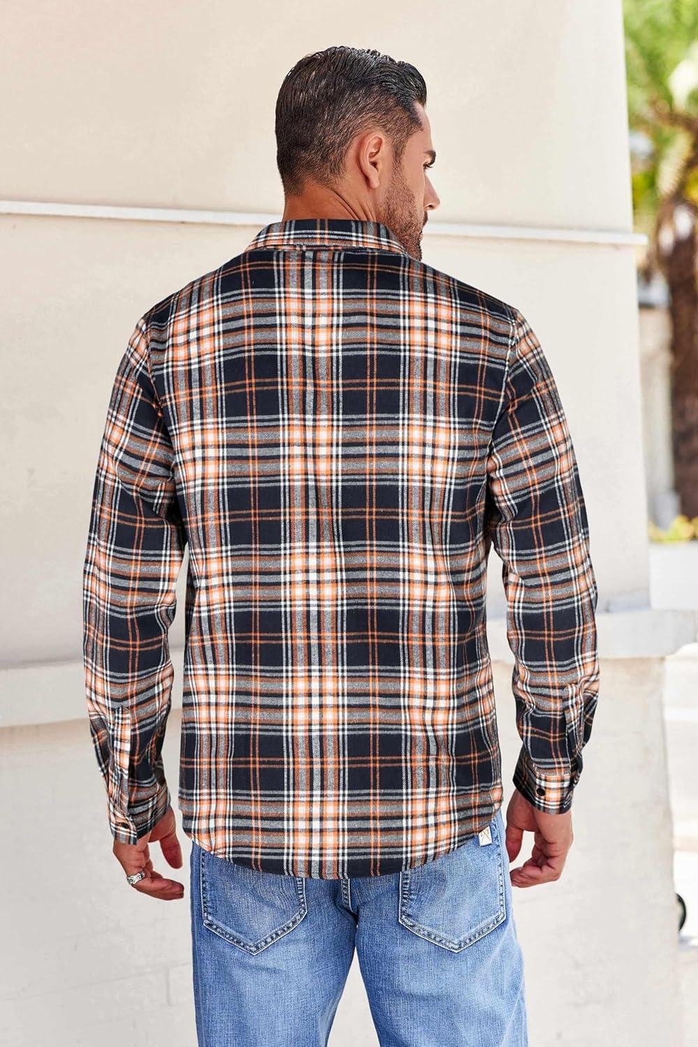 imageCOOFANDY Mens Flannel Shirts Long Sleeve Button Down Shirt with Pocket Casual Shirts Work Shirts for MenOrange Navy White Plaid