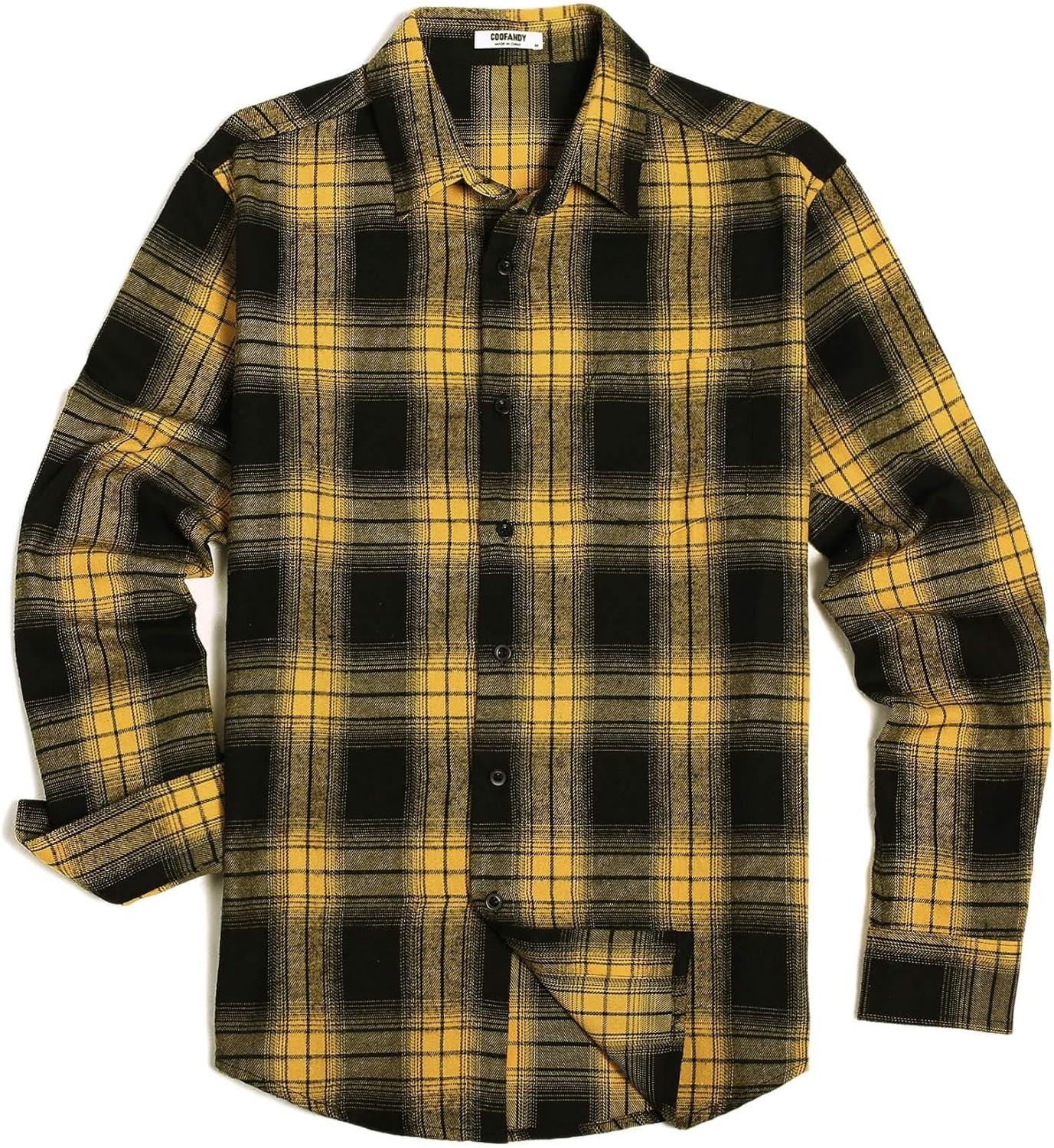 imageCOOFANDY Mens Flannel Shirts Long Sleeve Button Down Shirt with Pocket Casual Shirts Work Shirts for MenYellowBlack