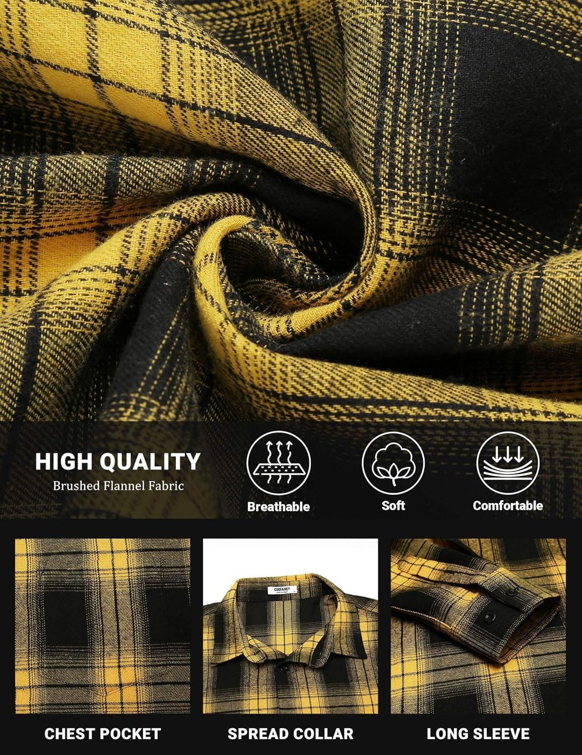 imageCOOFANDY Mens Flannel Shirts Long Sleeve Button Down Shirt with Pocket Casual Shirts Work Shirts for MenYellowBlack