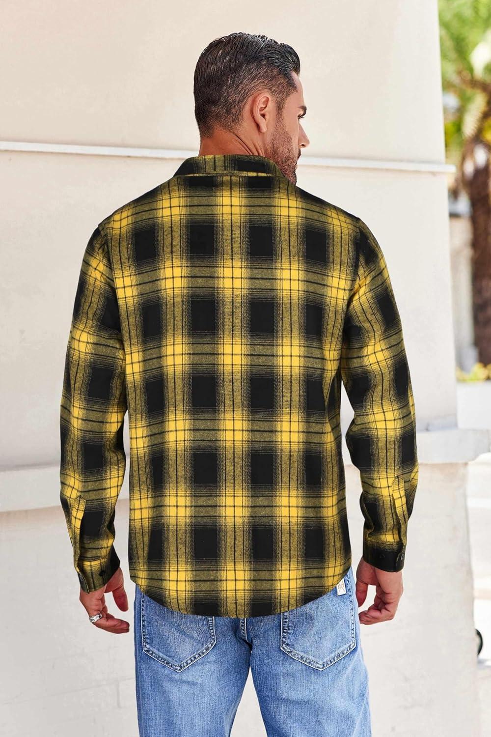 imageCOOFANDY Mens Flannel Shirts Long Sleeve Button Down Shirt with Pocket Casual Shirts Work Shirts for MenYellowBlack