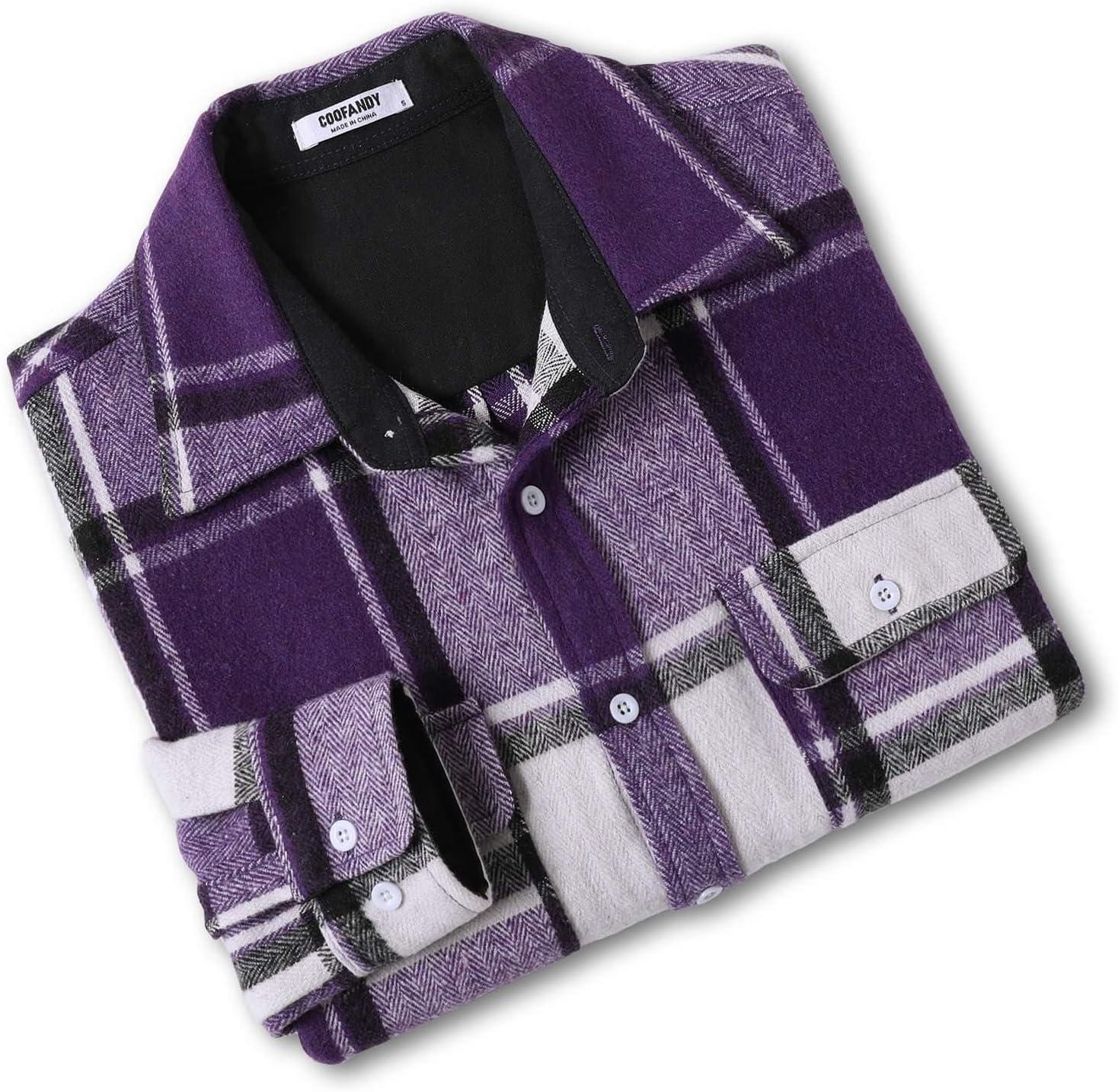 imageCOOFANDY Mens Flannel Shirts Long Sleeve Cotton Plaid Shirt Jacket Casual Button Down Shirt with PocketsPurple