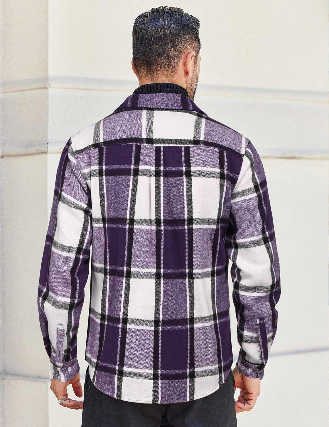 imageCOOFANDY Mens Flannel Shirts Long Sleeve Cotton Plaid Shirt Jacket Casual Button Down Shirt with PocketsPurple
