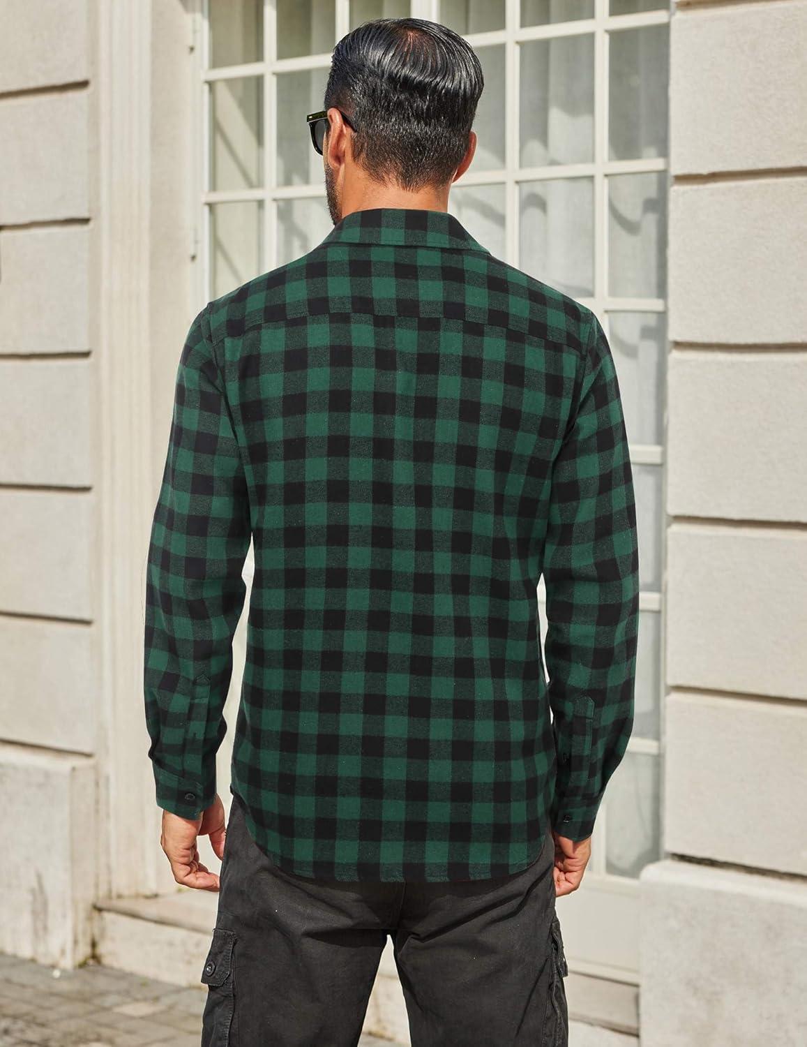 imageCOOFANDY Mens Flannel Shirts Long Sleeve Plaid Button Down Shirt Cotton Casual Work Shirts with PocketsGreen