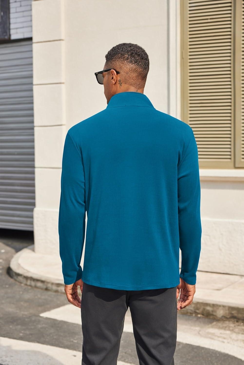 imageCOOFANDY Mens Fleece Quarter Zip Pullover Long Sleeve Mock Turtleneck Sweatshirts Thermal Workout Golf Polo ShirtDark Blue