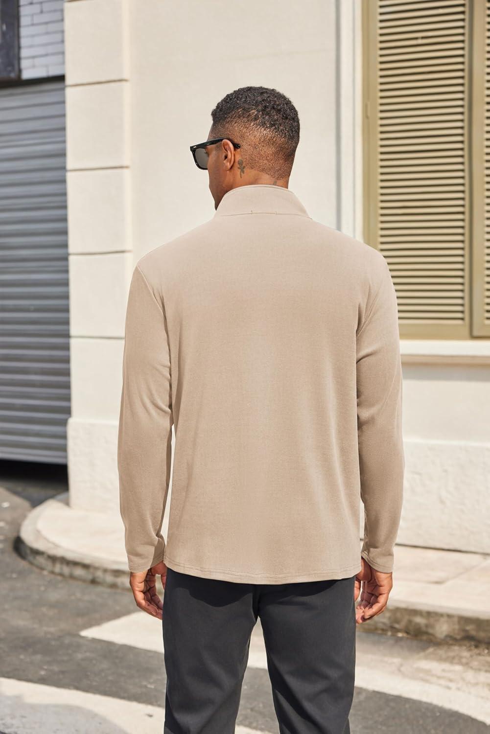 imageCOOFANDY Mens Fleece Quarter Zip Pullover Long Sleeve Mock Turtleneck Sweatshirts Thermal Workout Golf Polo ShirtKhaki