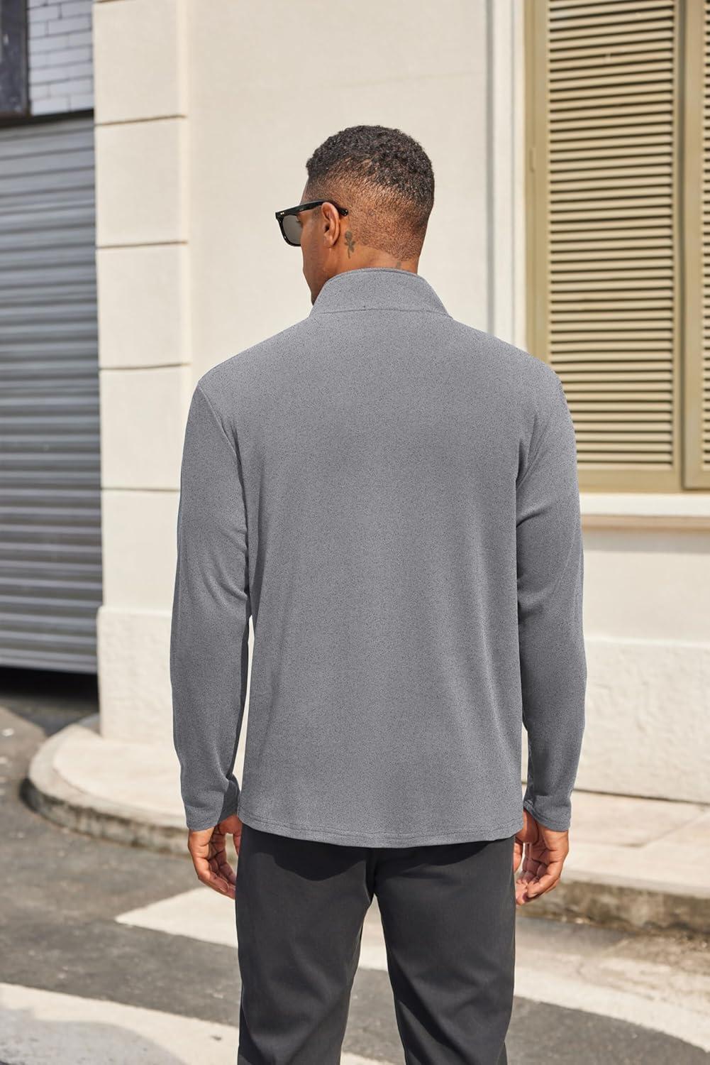 imageCOOFANDY Mens Fleece Quarter Zip Pullover Long Sleeve Mock Turtleneck Sweatshirts Thermal Workout Golf Polo ShirtLight Grey