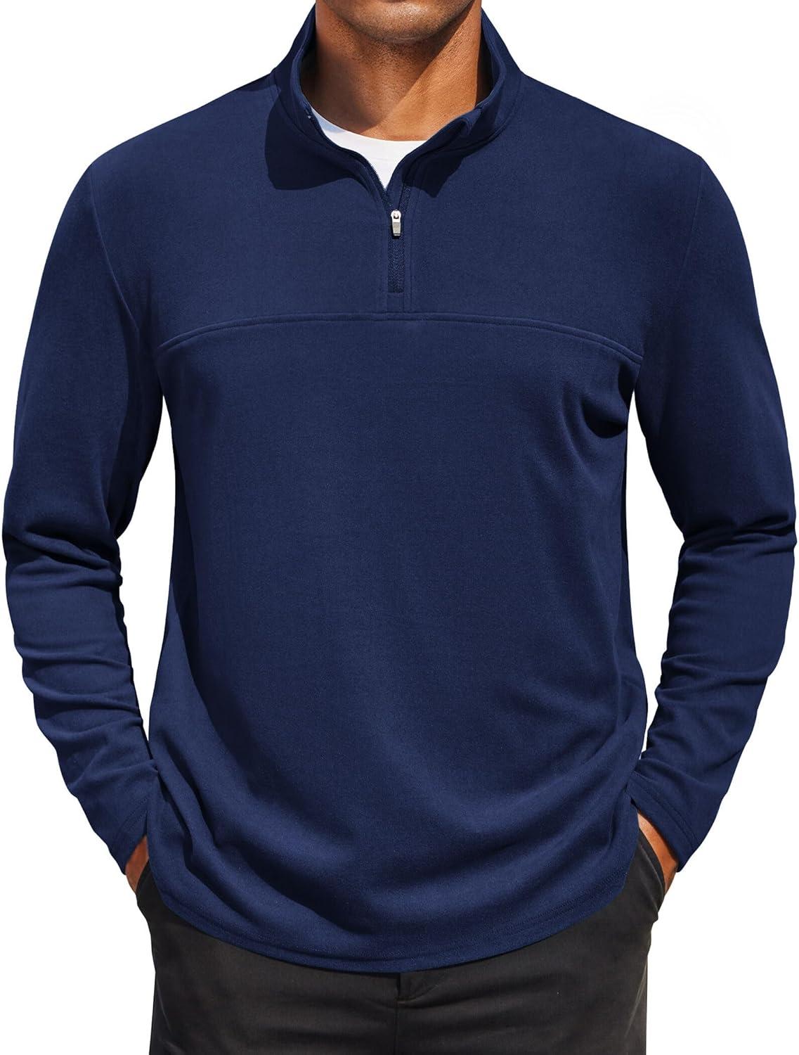 imageCOOFANDY Mens Fleece Quarter Zip Pullover Long Sleeve Mock Turtleneck Sweatshirts Thermal Workout Golf Polo ShirtNavy Blue