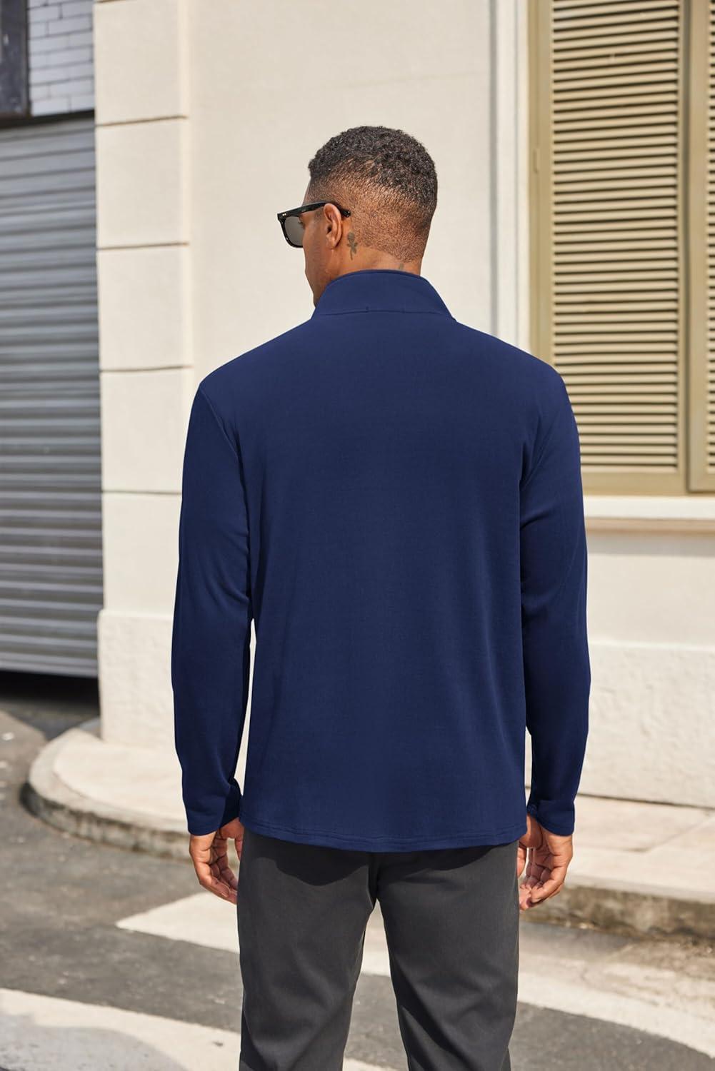 imageCOOFANDY Mens Fleece Quarter Zip Pullover Long Sleeve Mock Turtleneck Sweatshirts Thermal Workout Golf Polo ShirtNavy Blue