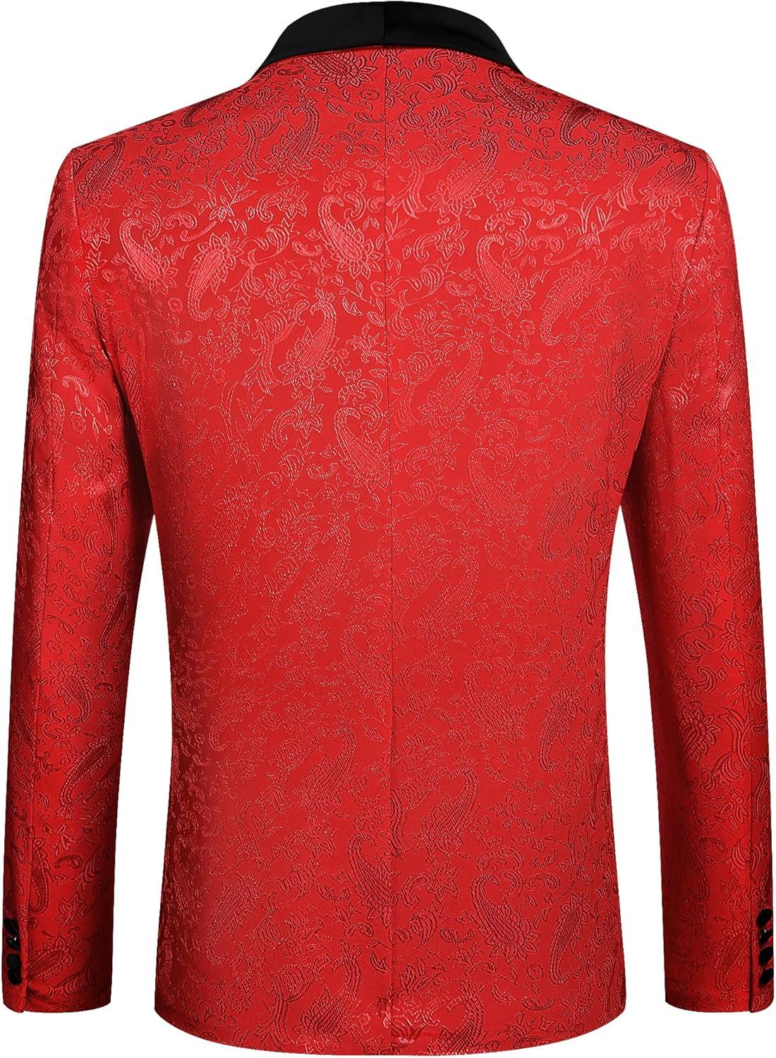 imageCOOFANDY Mens Floral Tuxedo Jacket Paisley Shawl Lapel Stylish Suit Blazer Jacket for Wedding Dinner Party PromRed