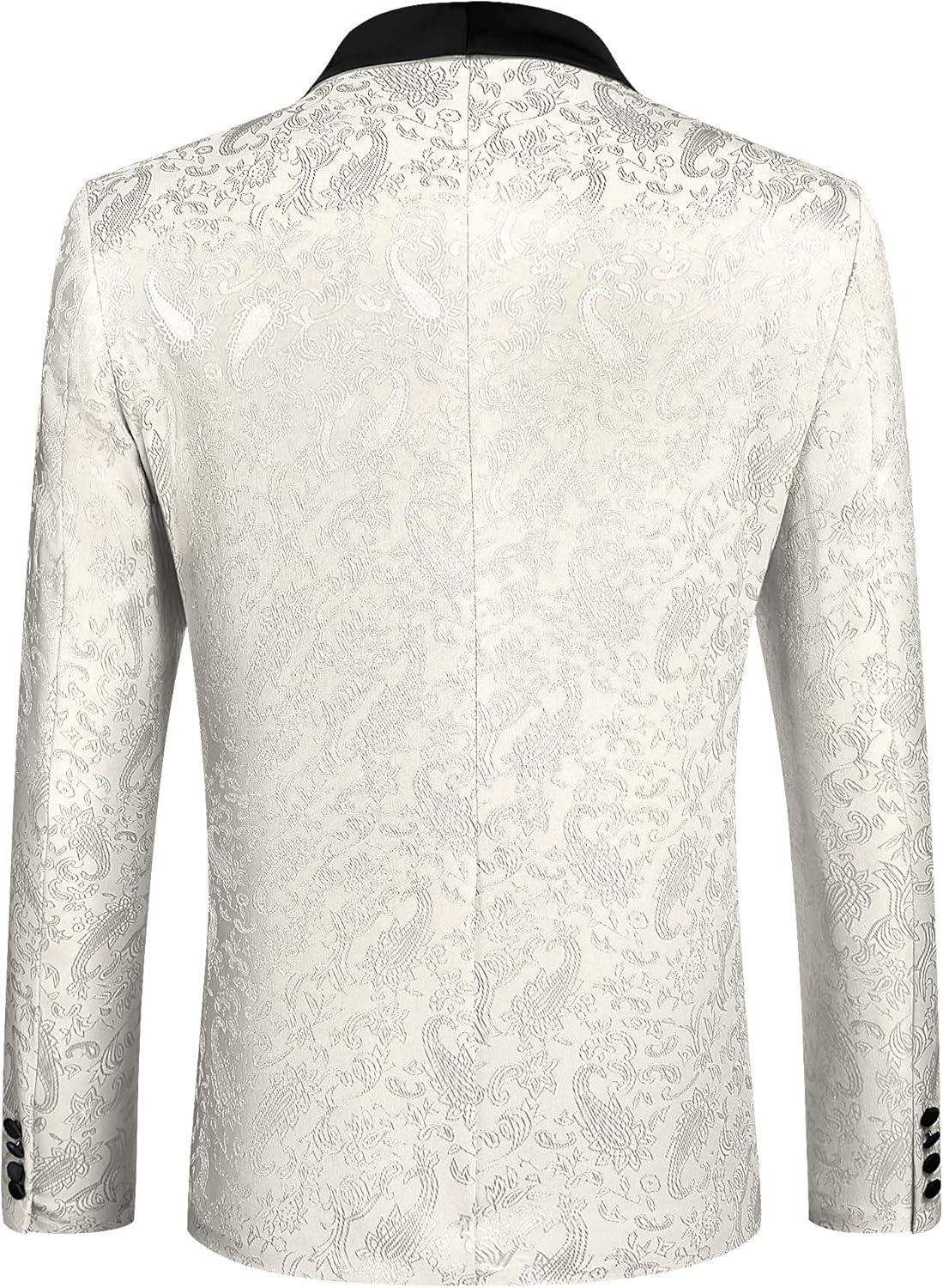 imageCOOFANDY Mens Floral Tuxedo Jacket Paisley Shawl Lapel Stylish Suit Blazer Jacket for Wedding Dinner Party PromWhite