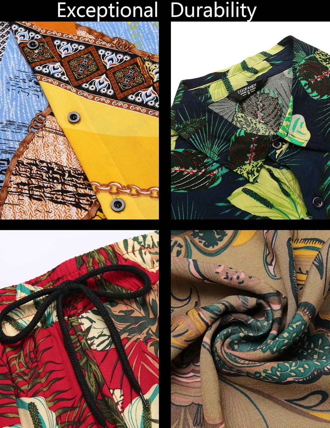 imageCOOFANDY Mens Hawaiian Matching Set Summer Beach 2 Piece Outfits Flower Button Down Shirts and Shorts Vacation OutfitsBlue Abstract Graphics