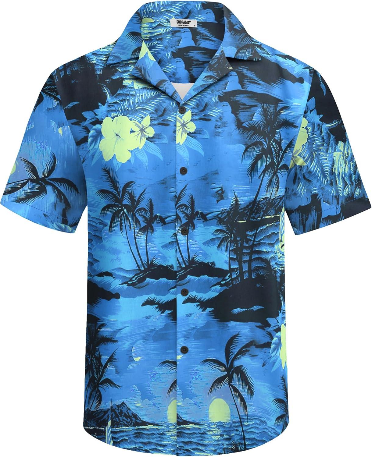 imageCOOFANDY Mens Hawaiian Matching Set Summer Beach 2 Piece Outfits Flower Button Down Shirts and Shorts Vacation OutfitsCoconut Trees