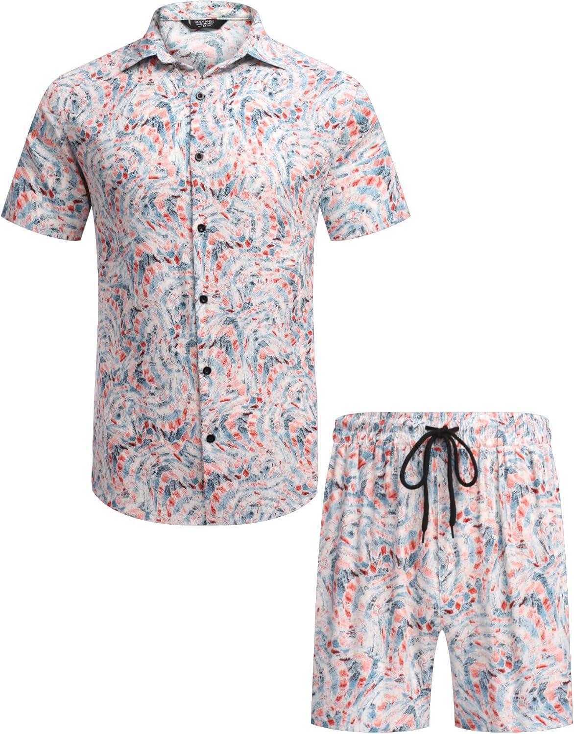 imageCOOFANDY Mens Hawaiian Matching Set Summer Beach 2 Piece Outfits Flower Button Down Shirts and Shorts Vacation OutfitsTie Dye Mix