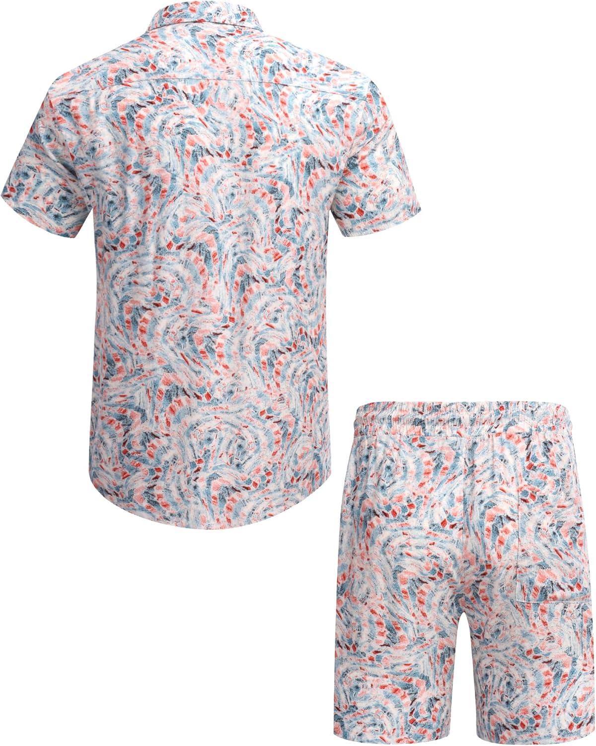 imageCOOFANDY Mens Hawaiian Matching Set Summer Beach 2 Piece Outfits Flower Button Down Shirts and Shorts Vacation OutfitsTie Dye Mix