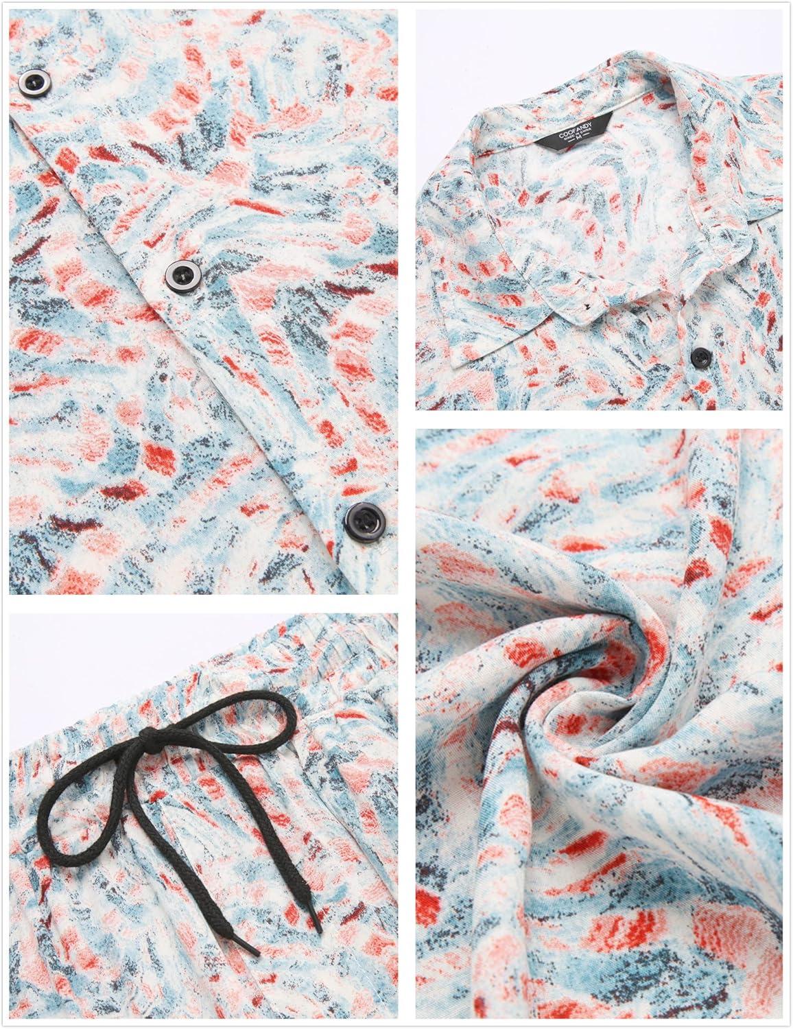 imageCOOFANDY Mens Hawaiian Matching Set Summer Beach 2 Piece Outfits Flower Button Down Shirts and Shorts Vacation OutfitsTie Dye Mix