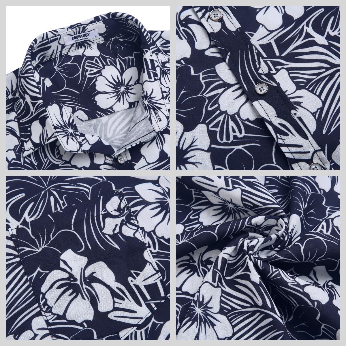 imageCOOFANDY Mens Hawaiian Shirt Short Sleeve Casual Button Down Tropical Summer Beach Aloha ShirtsBlack White Floral