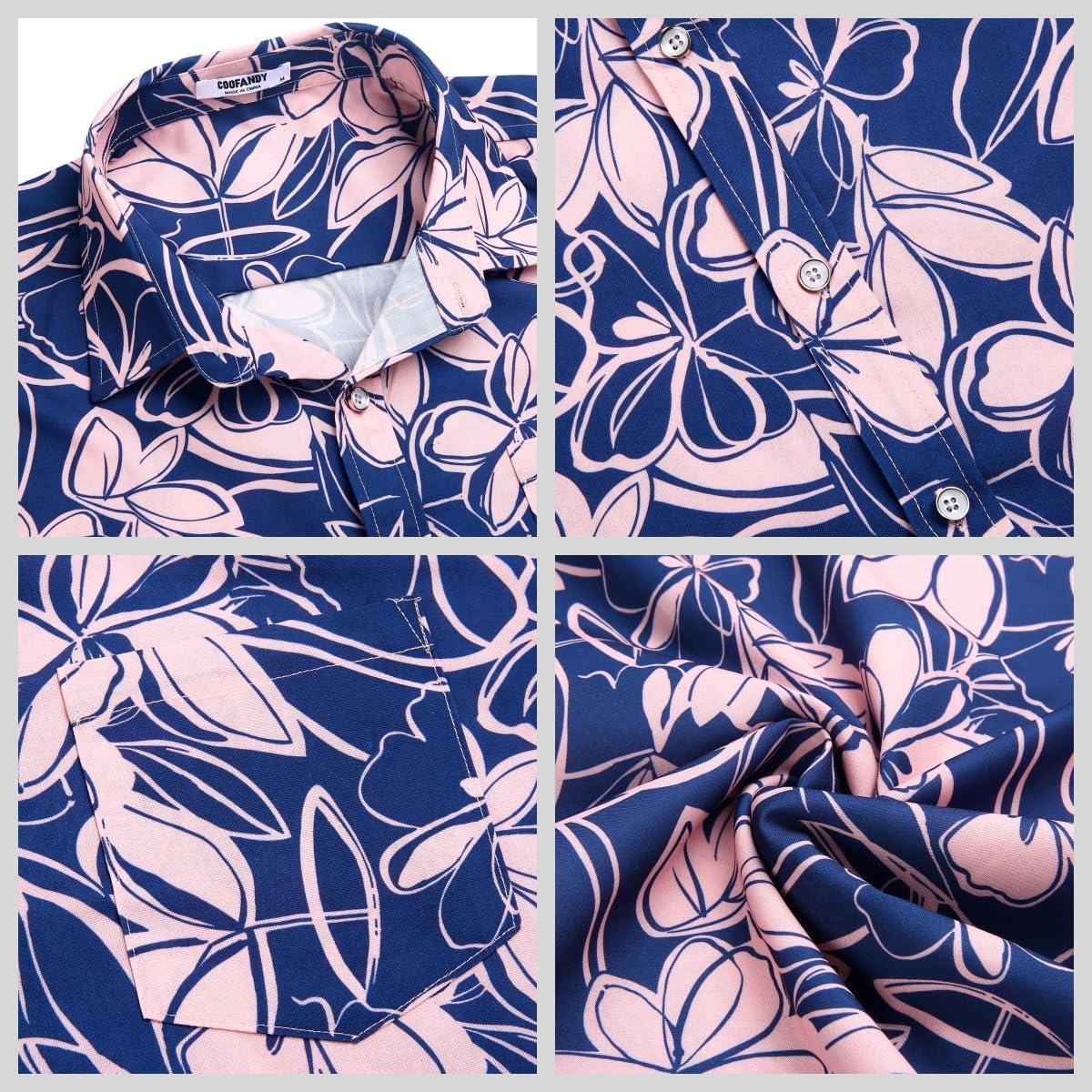 imageCOOFANDY Mens Hawaiian Shirt Short Sleeve Casual Button Down Tropical Summer Beach Aloha ShirtsNavy Blue Pink Floral