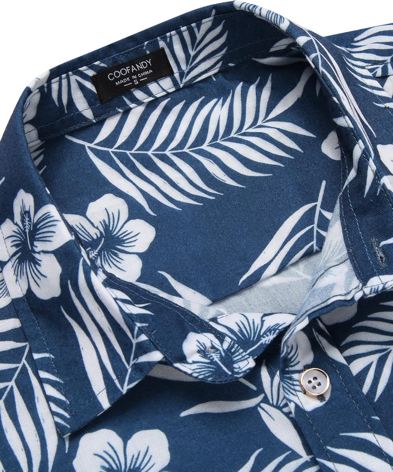 imageCOOFANDY Mens Hawaiian Shirt Short Sleeve Casual Button Down Tropical Summer Beach Aloha ShirtsNavy Blue White Leaf