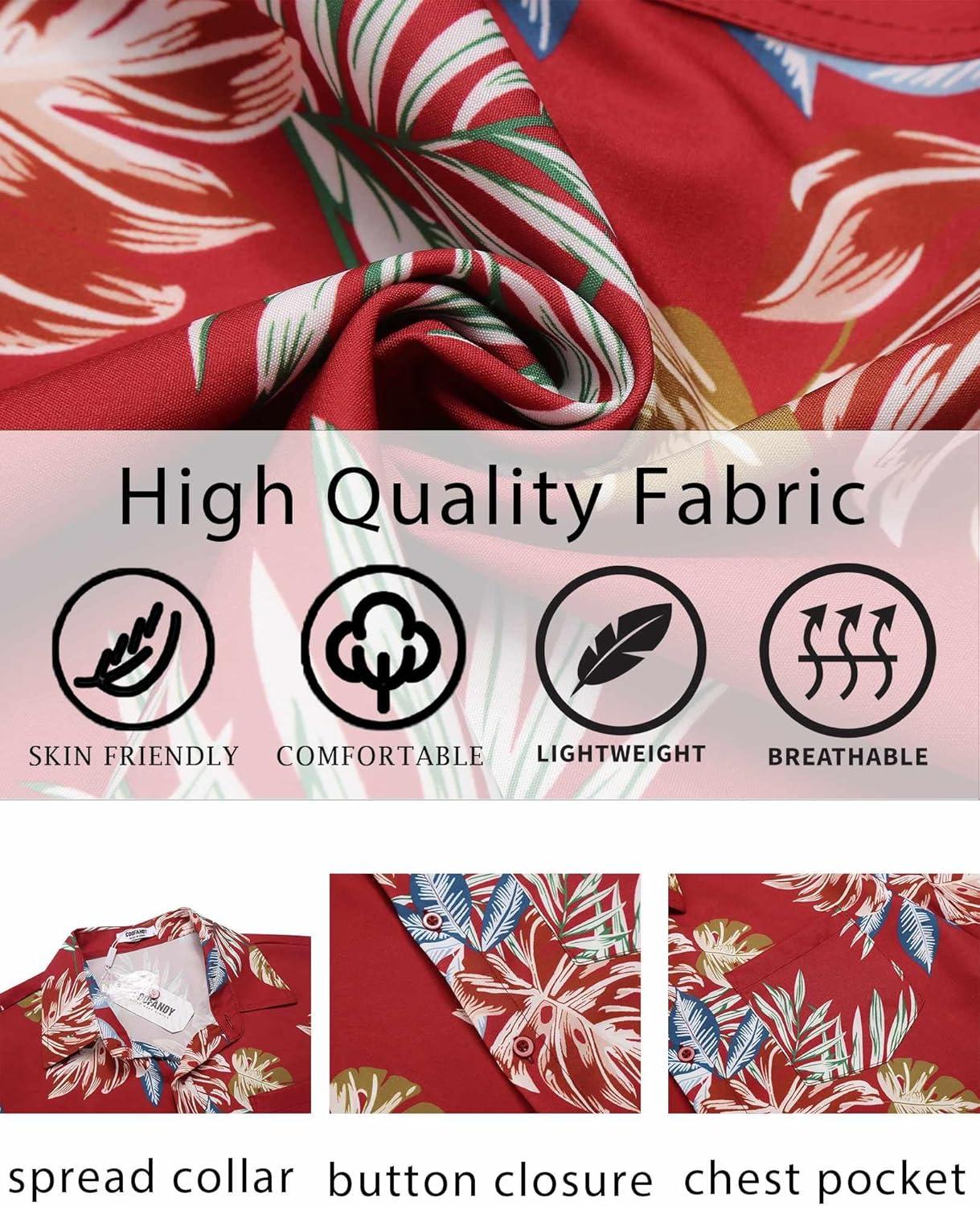 imageCOOFANDY Mens Hawaiian Shirt Short Sleeve Casual Button Down Tropical Summer Beach Aloha ShirtsRed Tropical Leaf