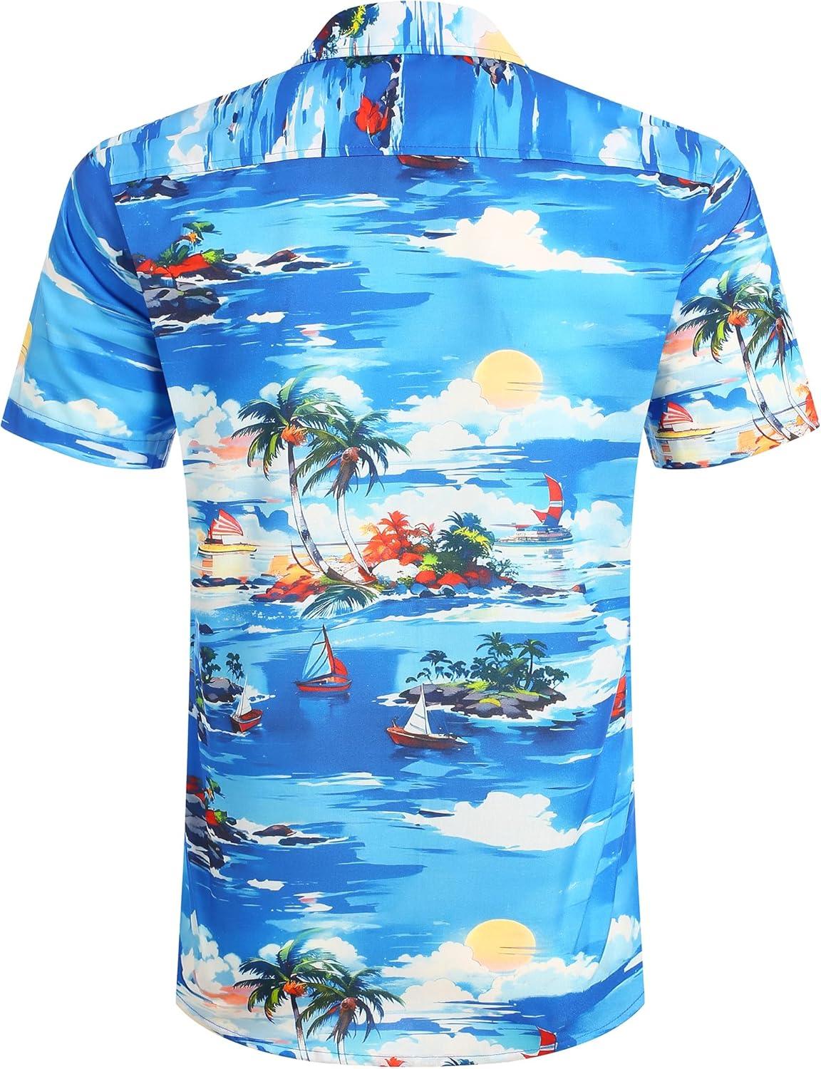 imageCOOFANDY Mens Hawaiian Shirt Short Sleeve Casual Button Down Tropical Summer Beach Aloha ShirtsSea Blue