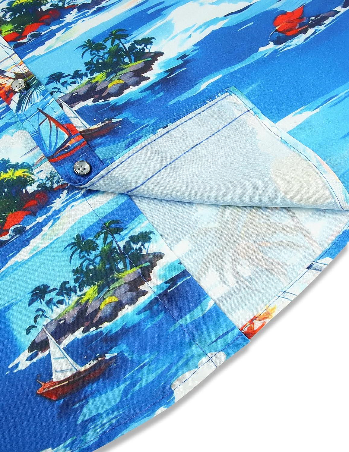 imageCOOFANDY Mens Hawaiian Shirt Short Sleeve Casual Button Down Tropical Summer Beach Aloha ShirtsSea Blue