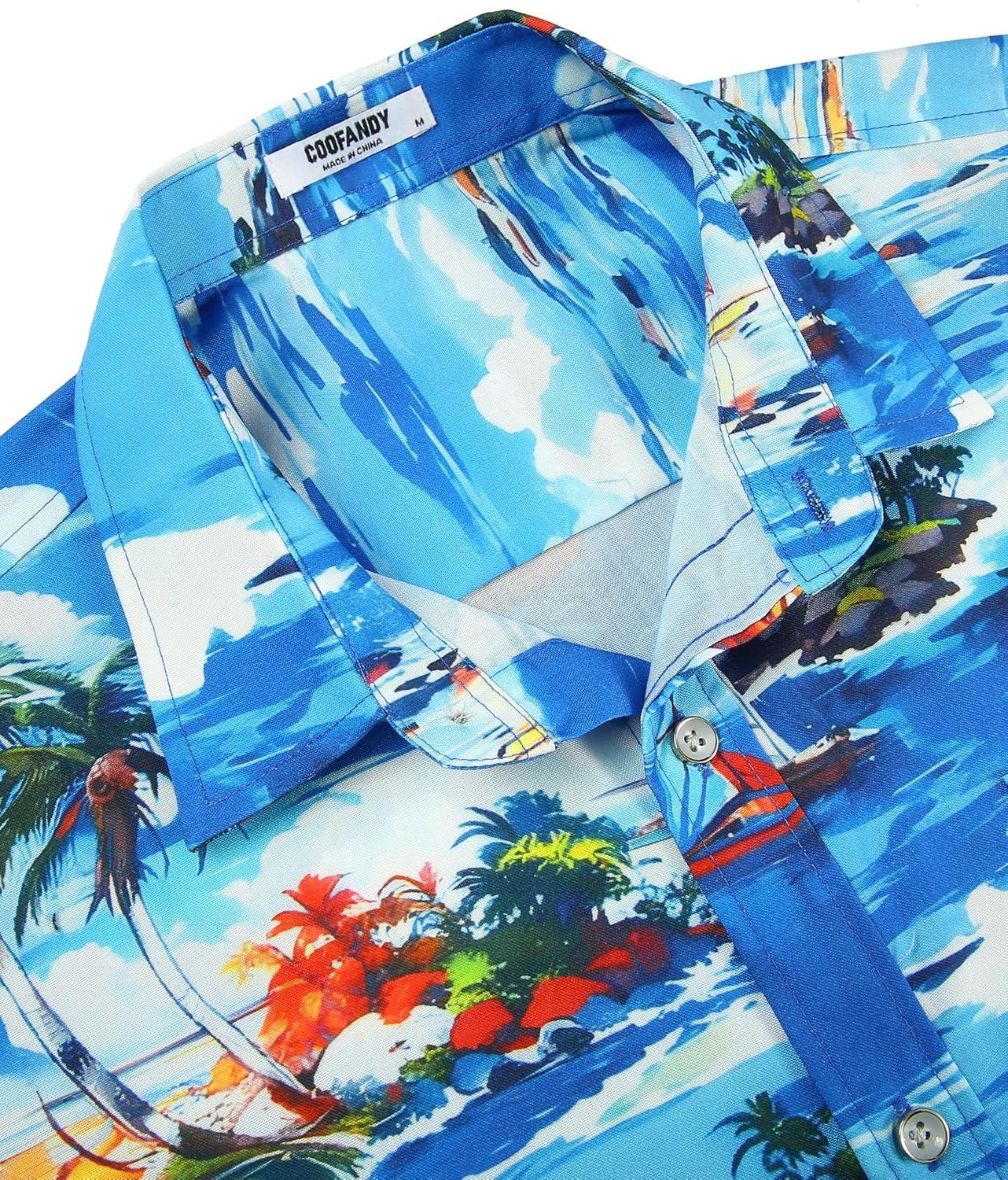 imageCOOFANDY Mens Hawaiian Shirt Short Sleeve Casual Button Down Tropical Summer Beach Aloha ShirtsSea Blue
