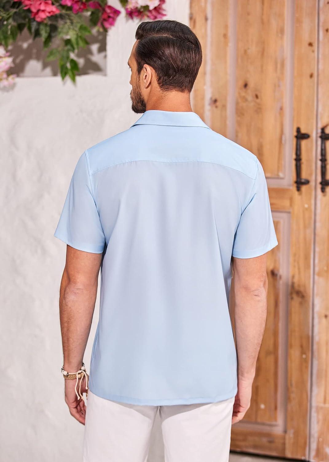 imageCOOFANDY Mens Hawaiian Shirt Short Sleeve Casual Button Down Tropical Summer Beach Aloha ShirtsSky Blue Floral