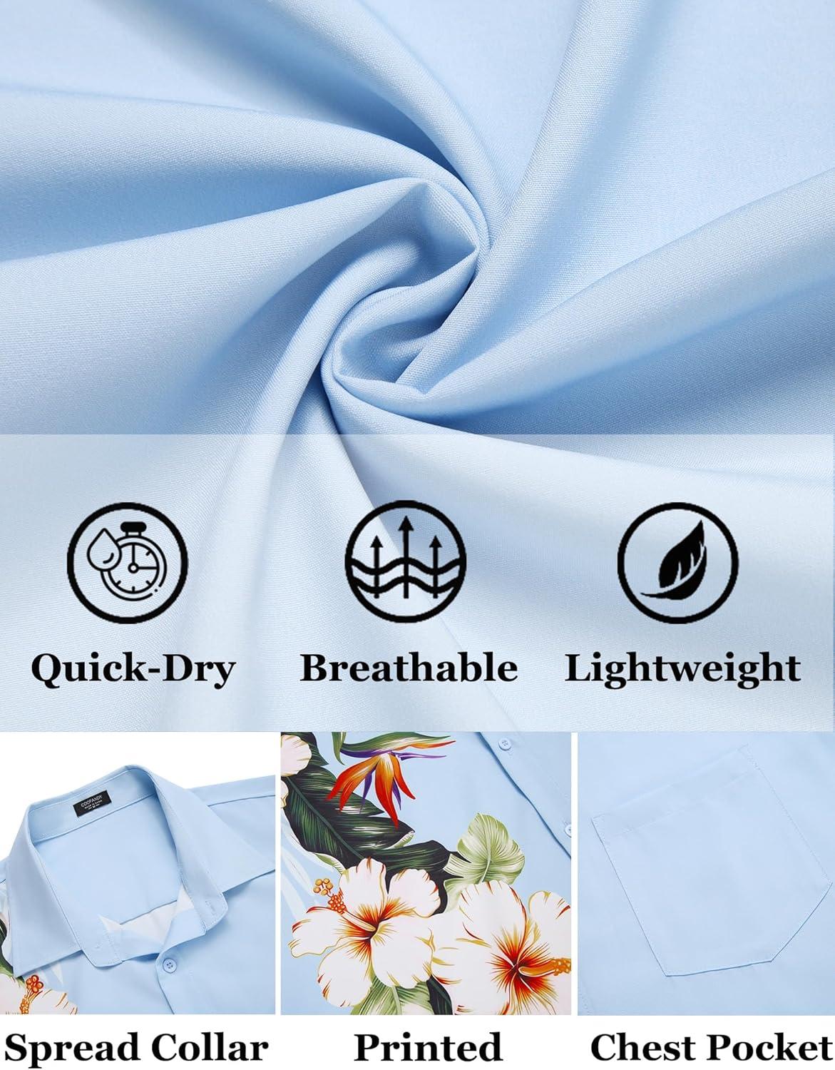 imageCOOFANDY Mens Hawaiian Shirt Short Sleeve Casual Button Down Tropical Summer Beach Aloha ShirtsSky Blue Floral