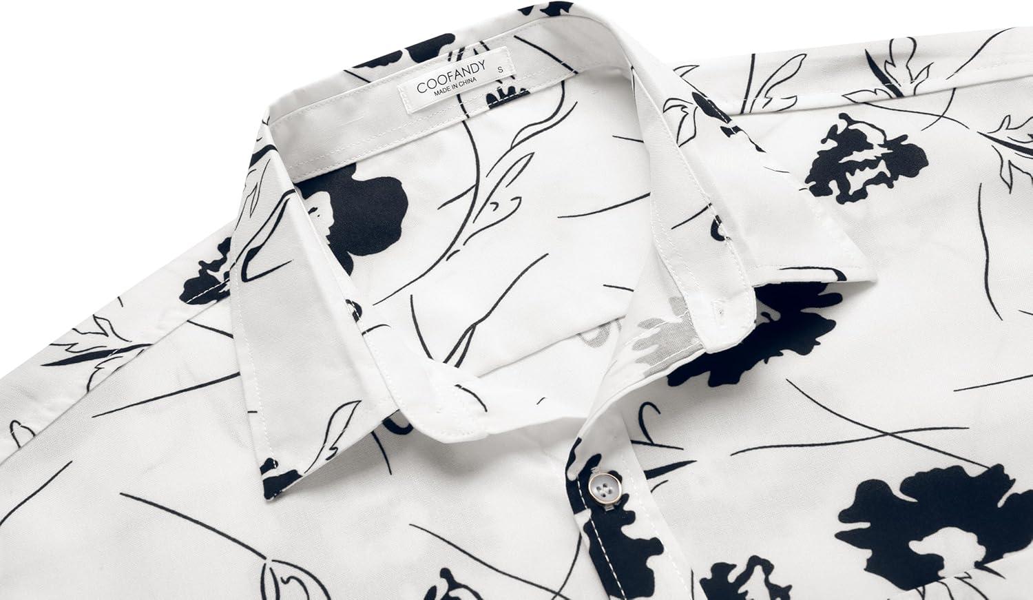 imageCOOFANDY Mens Hawaiian Shirt Short Sleeve Casual Button Down Tropical Summer Beach Aloha ShirtsWhite Black Floral