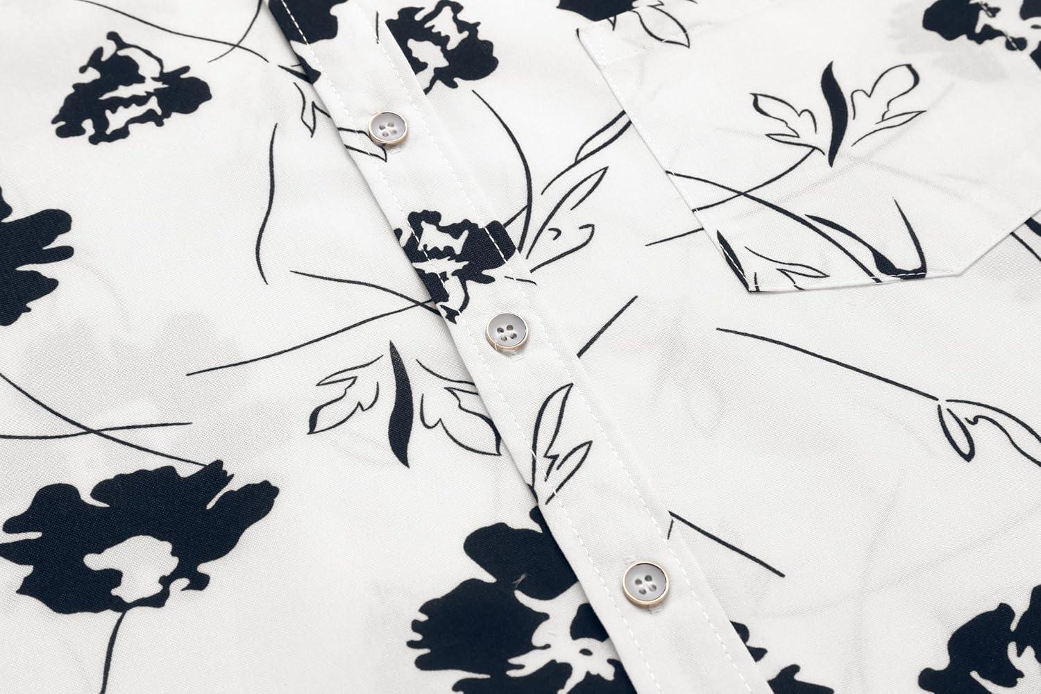 imageCOOFANDY Mens Hawaiian Shirt Short Sleeve Casual Button Down Tropical Summer Beach Aloha ShirtsWhite Black Floral