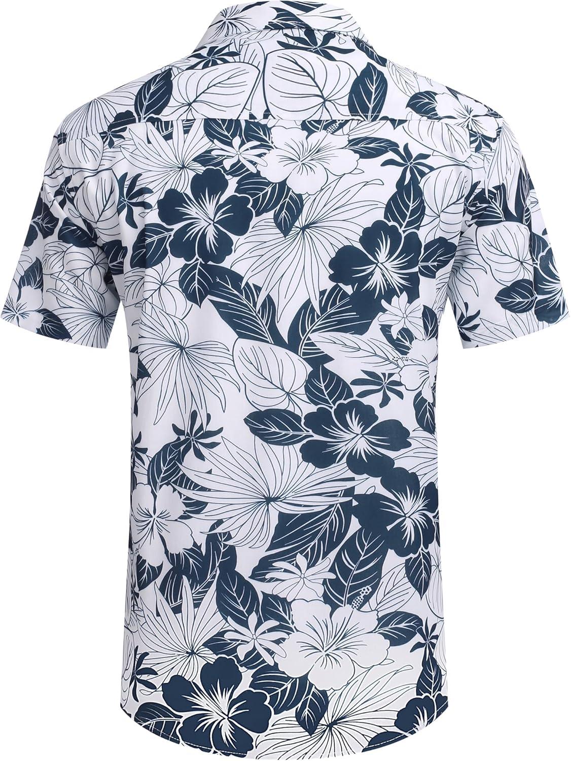 imageCOOFANDY Mens Hawaiian Shirt Short Sleeve Casual Button Down Tropical Summer Beach Aloha ShirtsWhite Navy Blue Floral