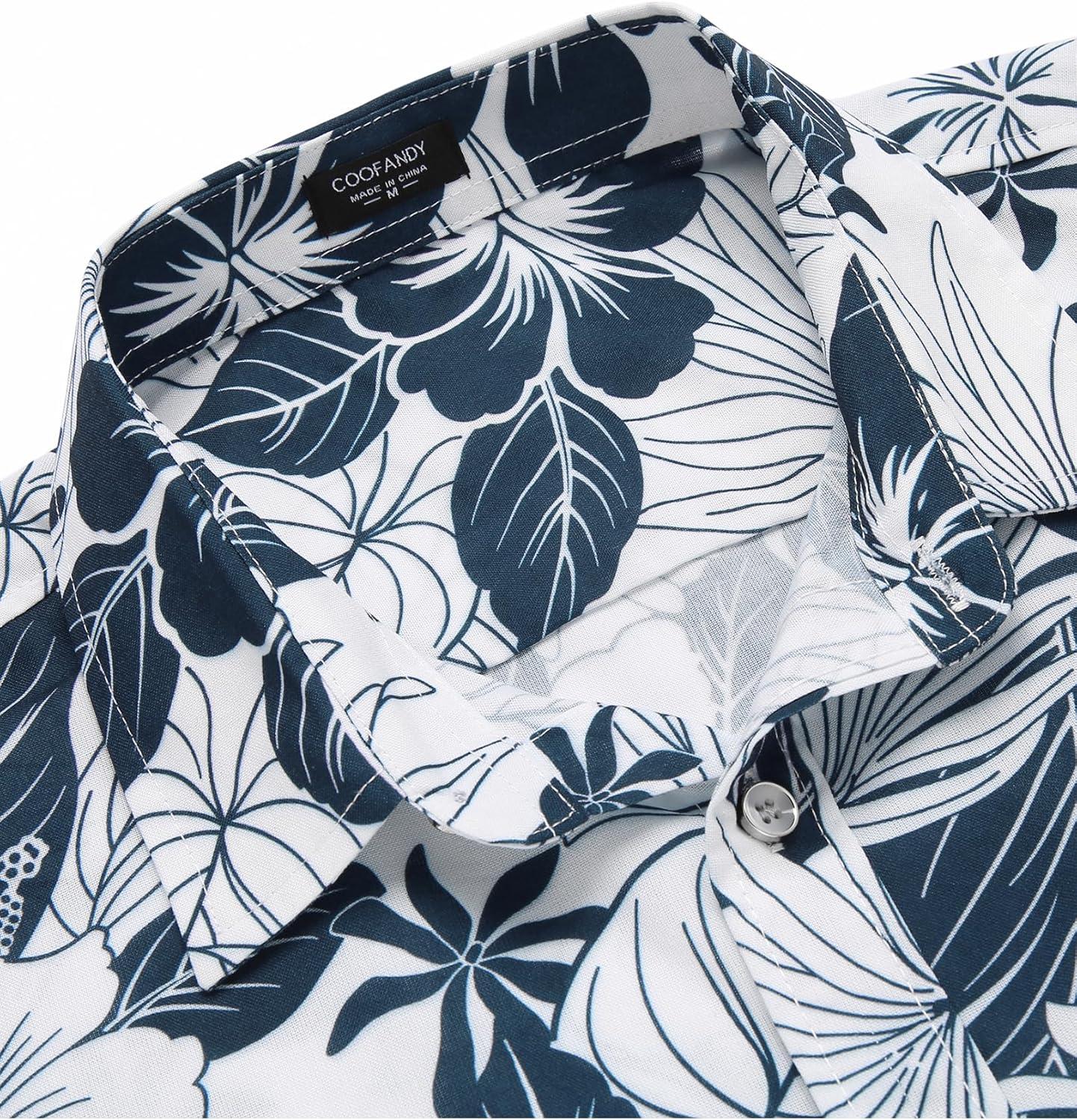 imageCOOFANDY Mens Hawaiian Shirt Short Sleeve Casual Button Down Tropical Summer Beach Aloha ShirtsWhite Navy Blue Floral