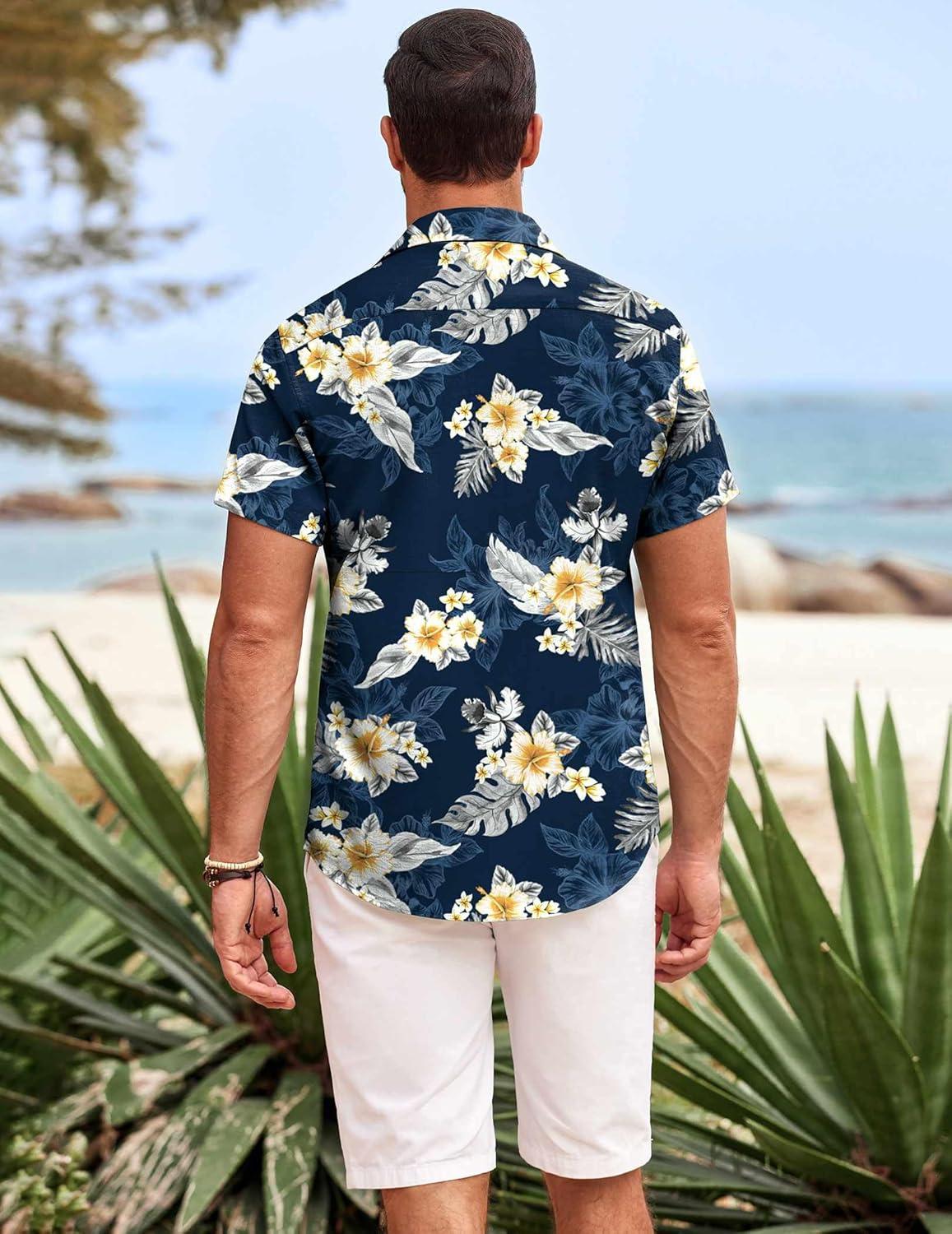 imageCOOFANDY Mens Hawaiian Shirts Short Sleeve Casual Button Down Beach Vacation Summer ShirtBlackapricot Bloom