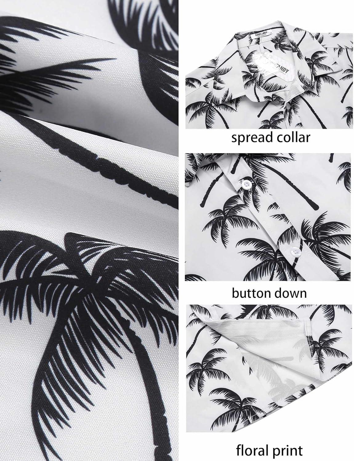 imageCOOFANDY Mens Hawaiian Shirts Short Sleeve Casual Button Down Beach Vacation Summer ShirtGreytropical Tree