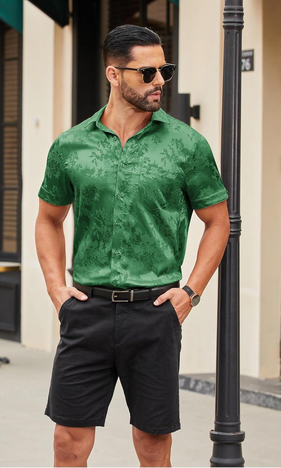 imageCOOFANDY Mens Hawaiian Shirts Short Sleeve Casual Button Down Tropical Beach Shirt03 Deep Green