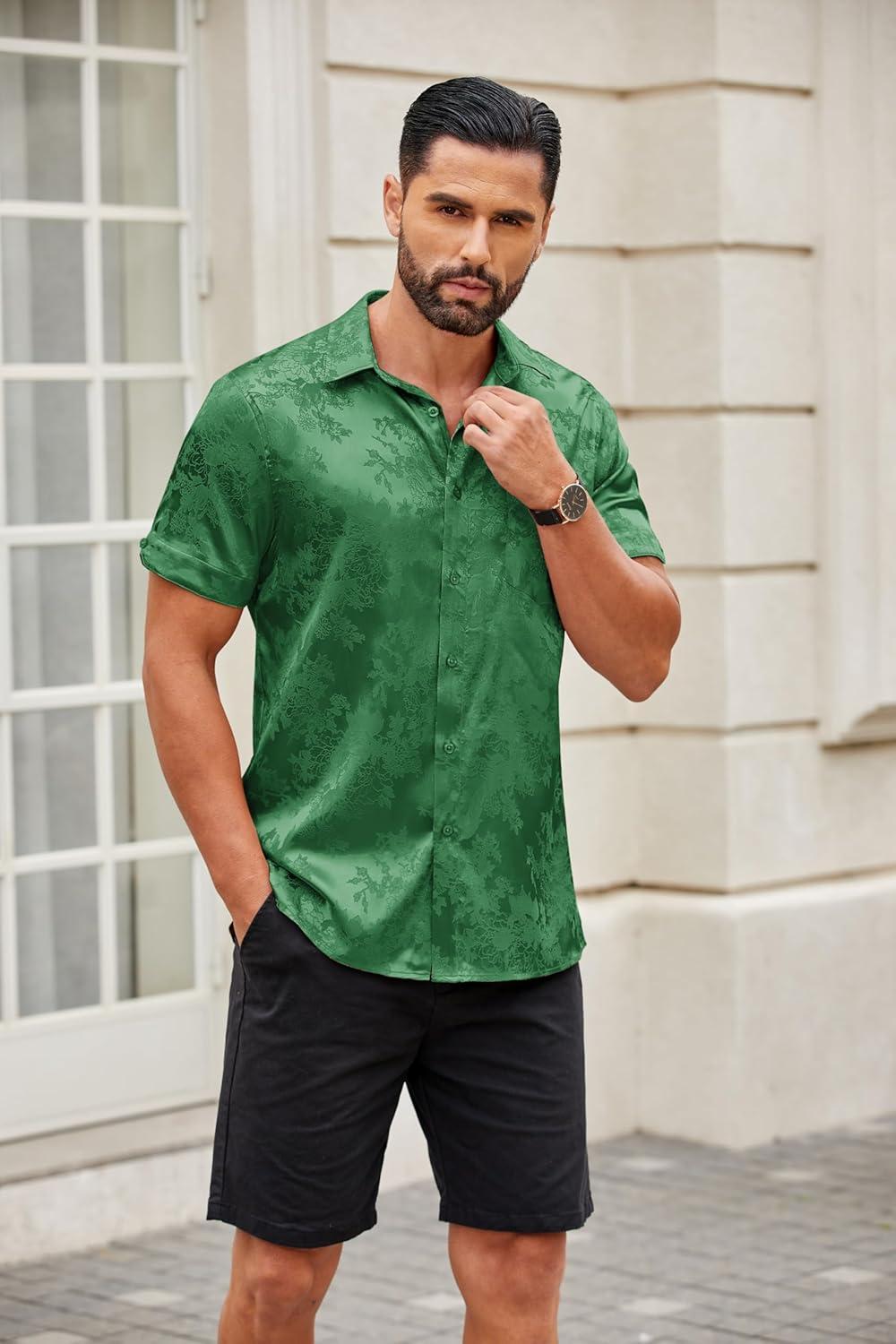 imageCOOFANDY Mens Hawaiian Shirts Short Sleeve Casual Button Down Tropical Beach Shirt03 Deep Green