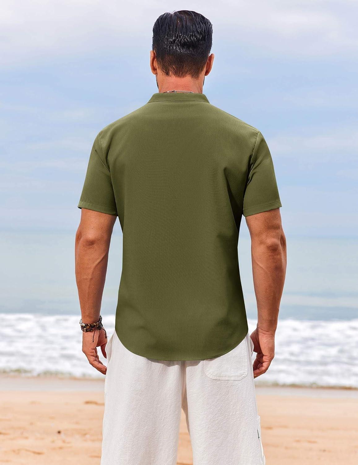 imageCOOFANDY Mens Henley Shirt Short Sleeve Casual TShirt Summer Beach Hippie Henley Tee ShirtArmy Green