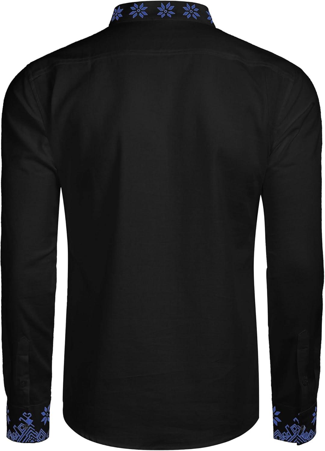 imageCOOFANDY Mens Henley Shirt Vyshyvanka Long Sleeve African Print Shirts Casual Zip Up Cotton Linen Beach Hippie ShirtBlack