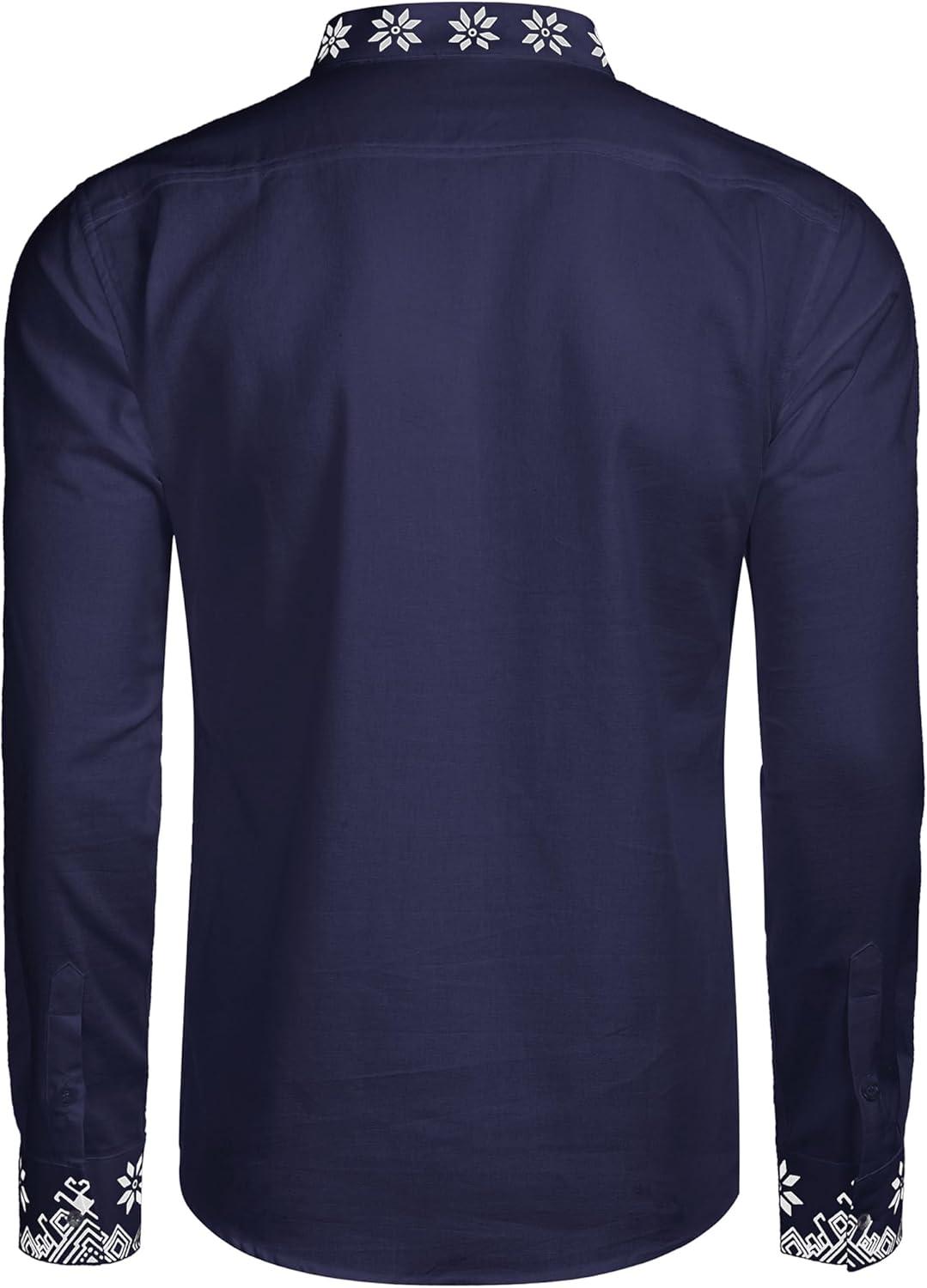 imageCOOFANDY Mens Henley Shirt Vyshyvanka Long Sleeve African Print Shirts Casual Zip Up Cotton Linen Beach Hippie ShirtBlue