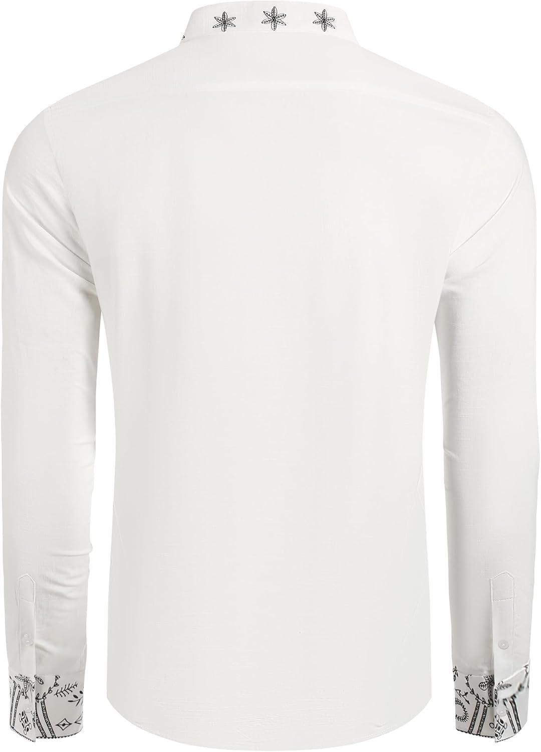 imageCOOFANDY Mens Henley Shirt Vyshyvanka Long Sleeve African Print Shirts Casual Zip Up Cotton Linen Beach Hippie ShirtLeaves Print