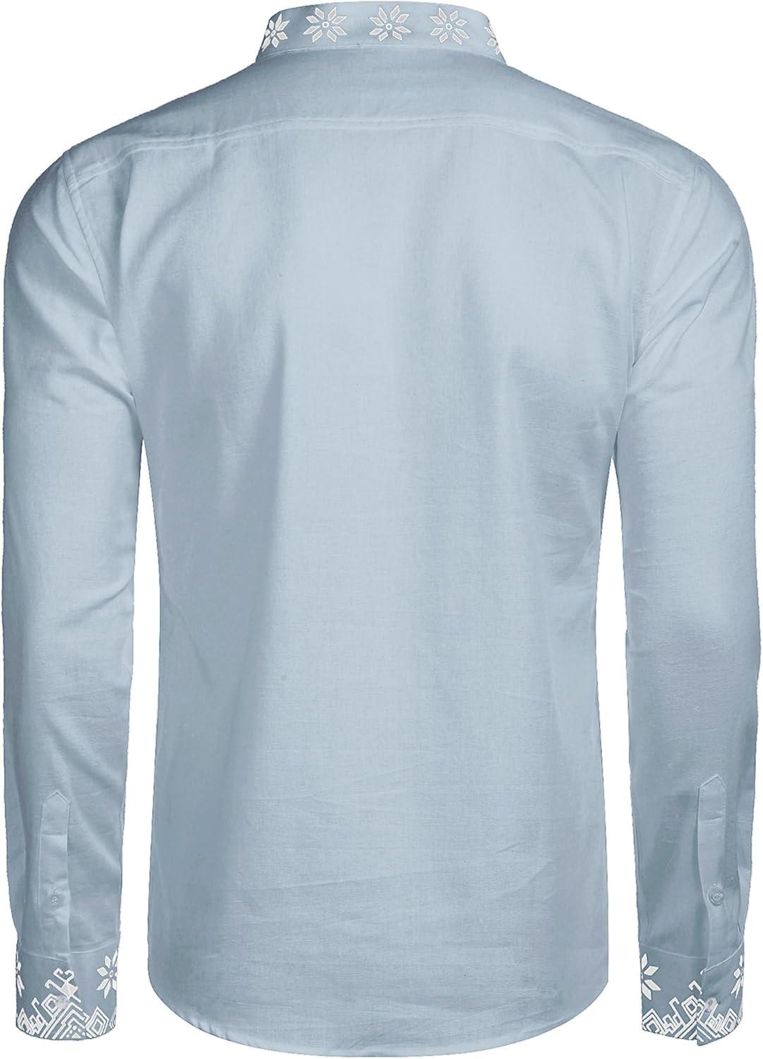 imageCOOFANDY Mens Henley Shirt Vyshyvanka Long Sleeve African Print Shirts Casual Zip Up Cotton Linen Beach Hippie ShirtLight Blue