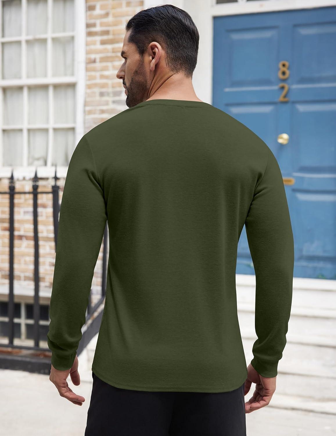 imageCOOFANDY Mens Henley Shirts Long Sleeve Button TShirt Lightweight Fashion Casual Pullover ShirtArmy Green
