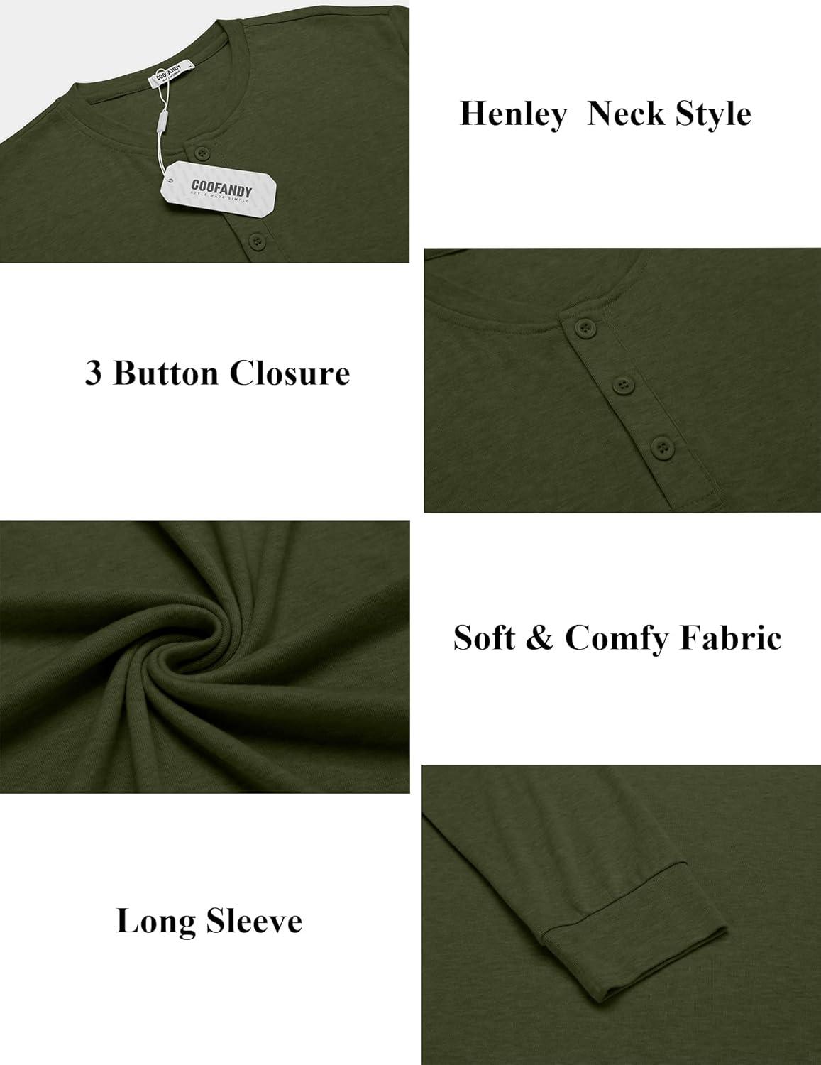 imageCOOFANDY Mens Henley Shirts Long Sleeve Button TShirt Lightweight Fashion Casual Pullover ShirtArmy Green