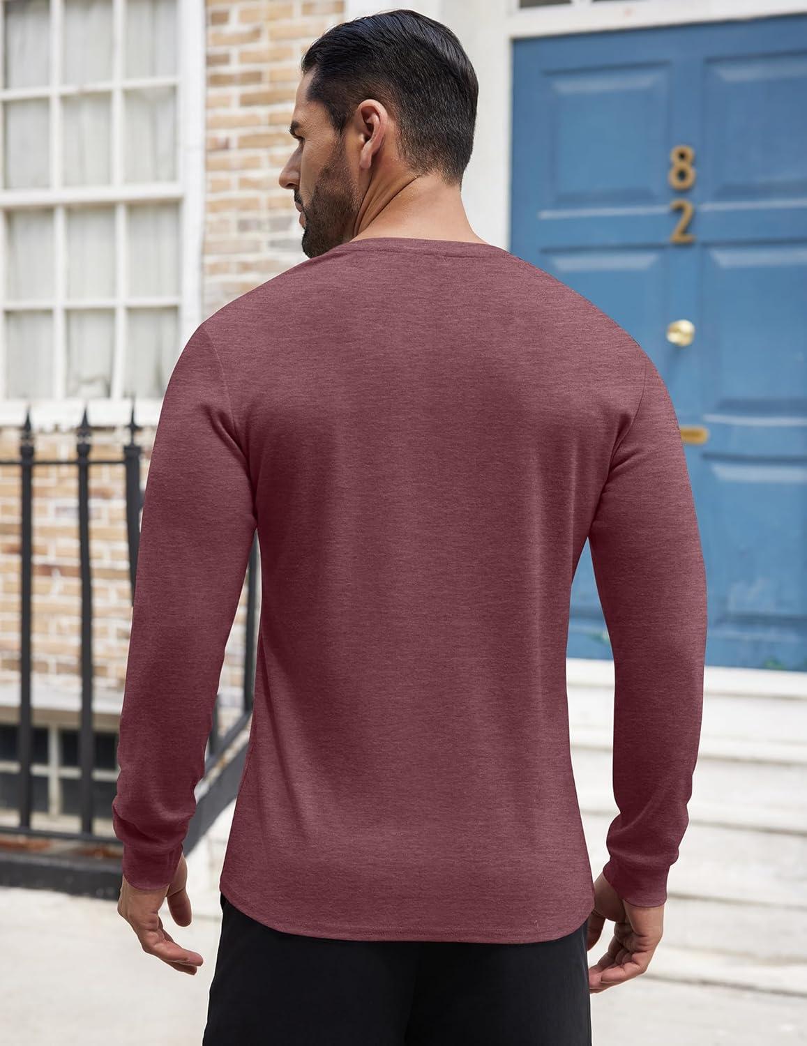 imageCOOFANDY Mens Henley Shirts Long Sleeve Button TShirt Lightweight Fashion Casual Pullover ShirtHeather Burgundy